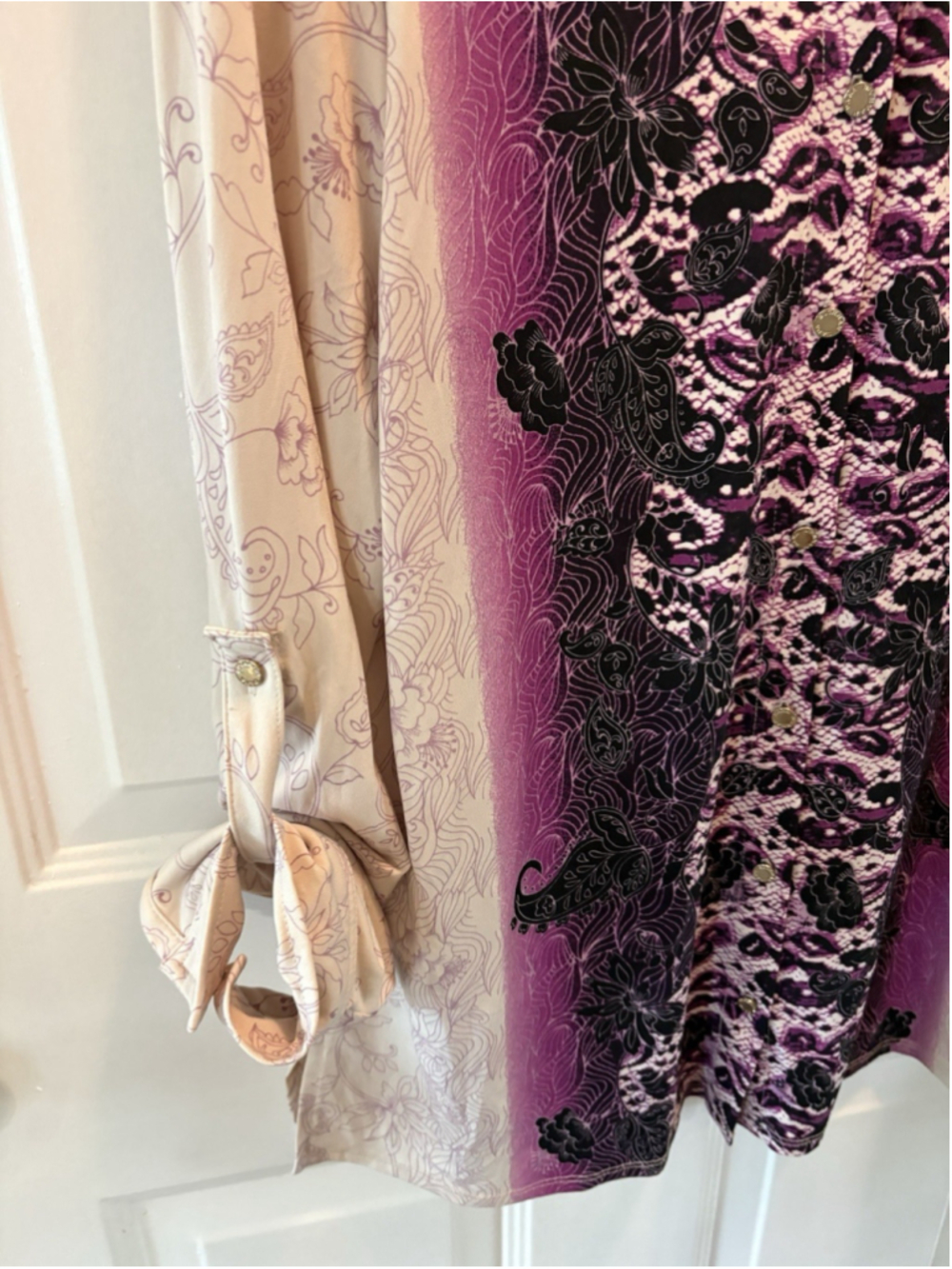Dana Buchman Women’s Purple/black Floral Paisley Print Blouse Large 1050 - Picture 5 of 13